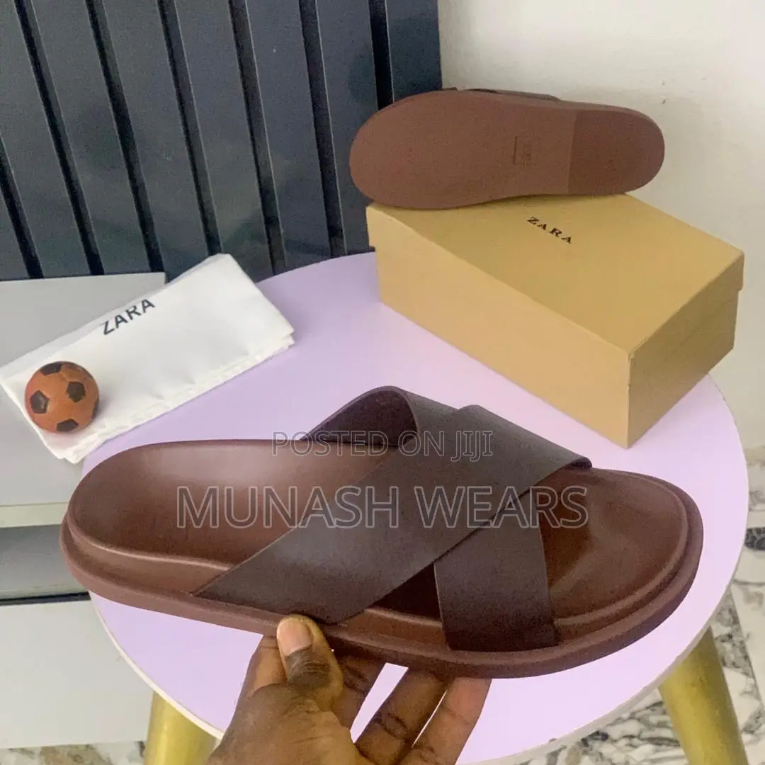 Zara Cross Leather Slipers 40-46 Available in Black and Brown