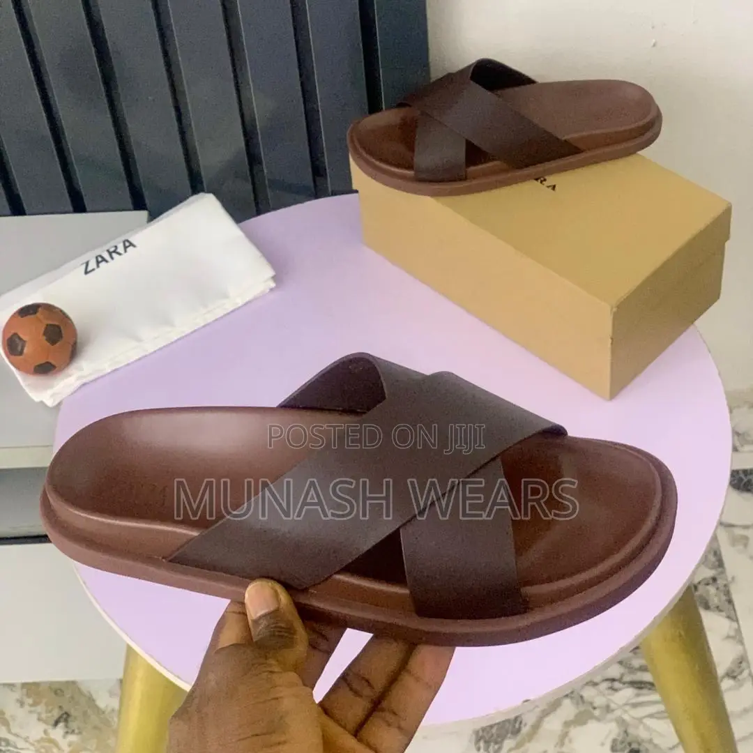 Zara Cross Leather Slipers 40-46 Available in Black and Brown