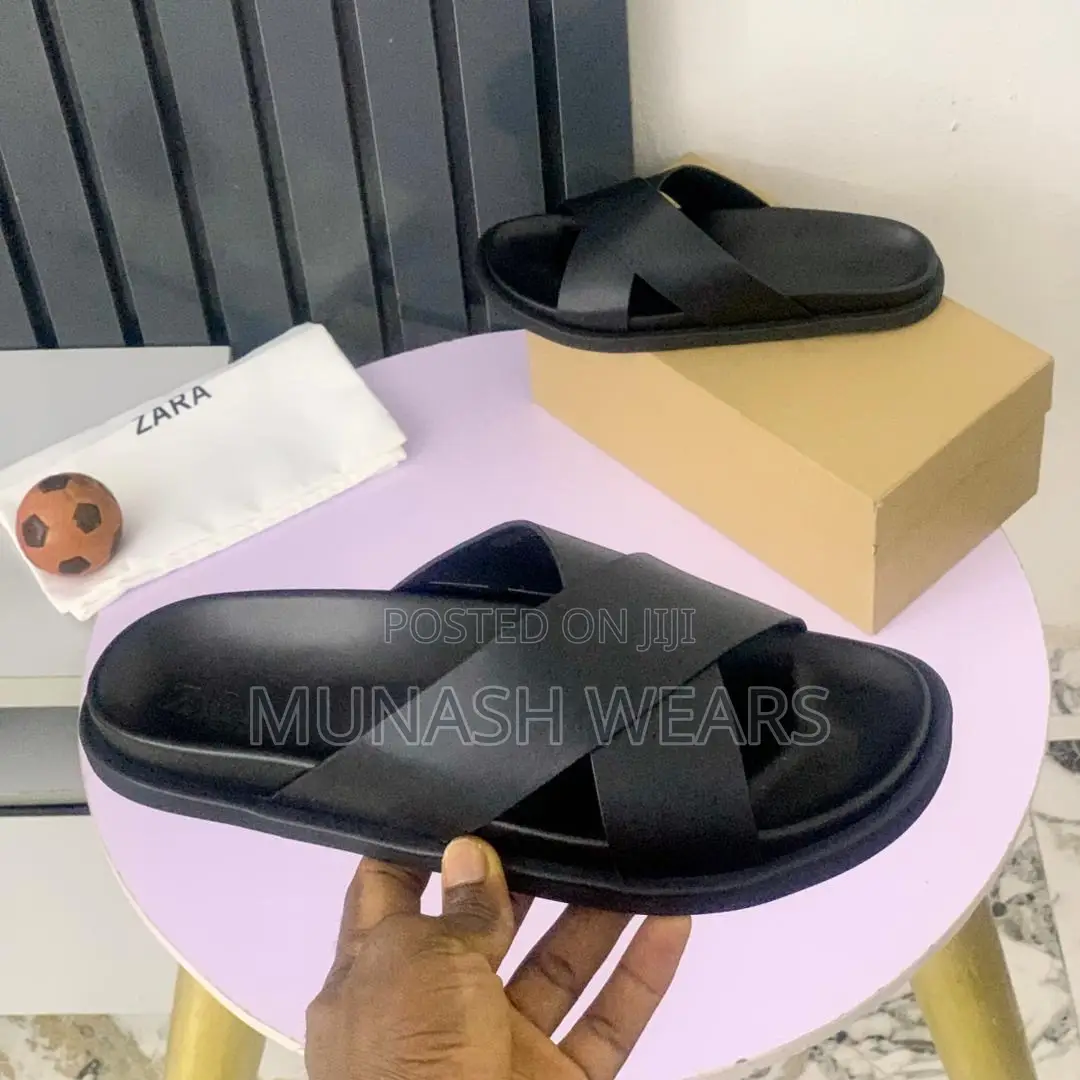 Zara Cross Leather Slipers 40-46 Available in Black and Brown