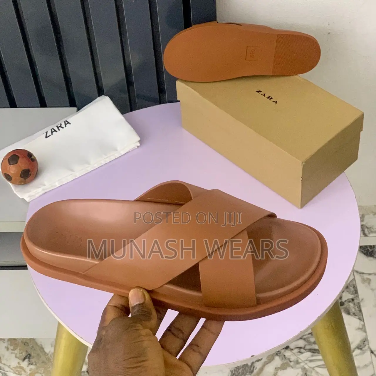 Zara Cross Leather Slipers 40-46 Available in Black and Brown
