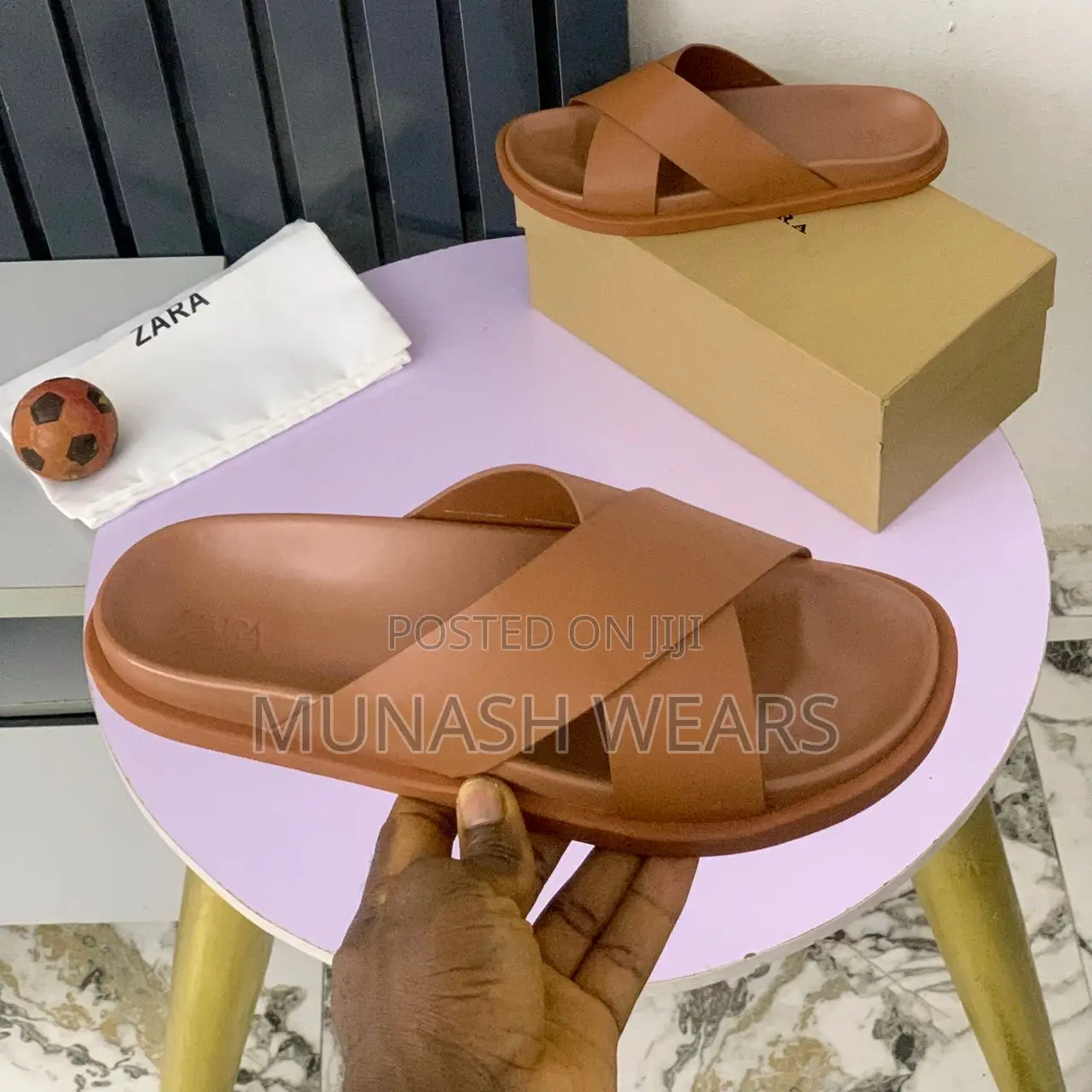Zara Cross Leather Slipers 40-46 Available in Black and Brown