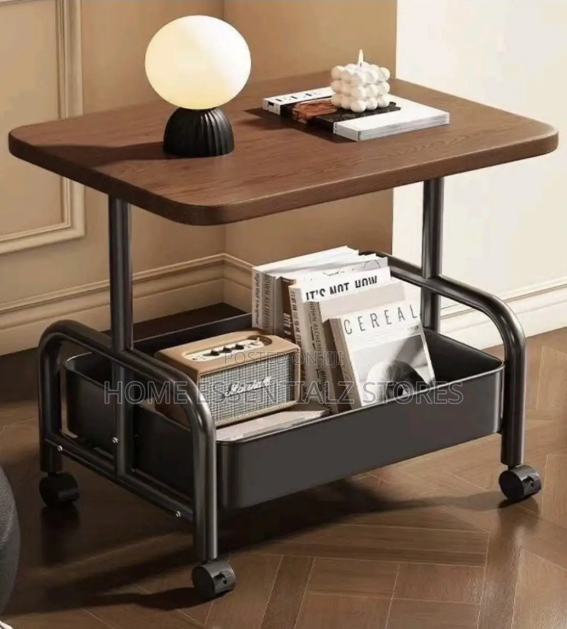 Rolling Side Table With Storage Shelves - Rolling Sofa Table