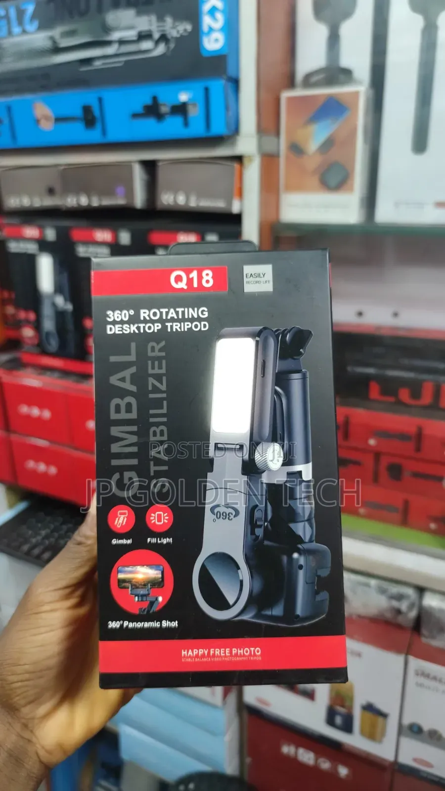 The Q18 360° Rotating Desktop Tripod Gimbal Stabilizer.
