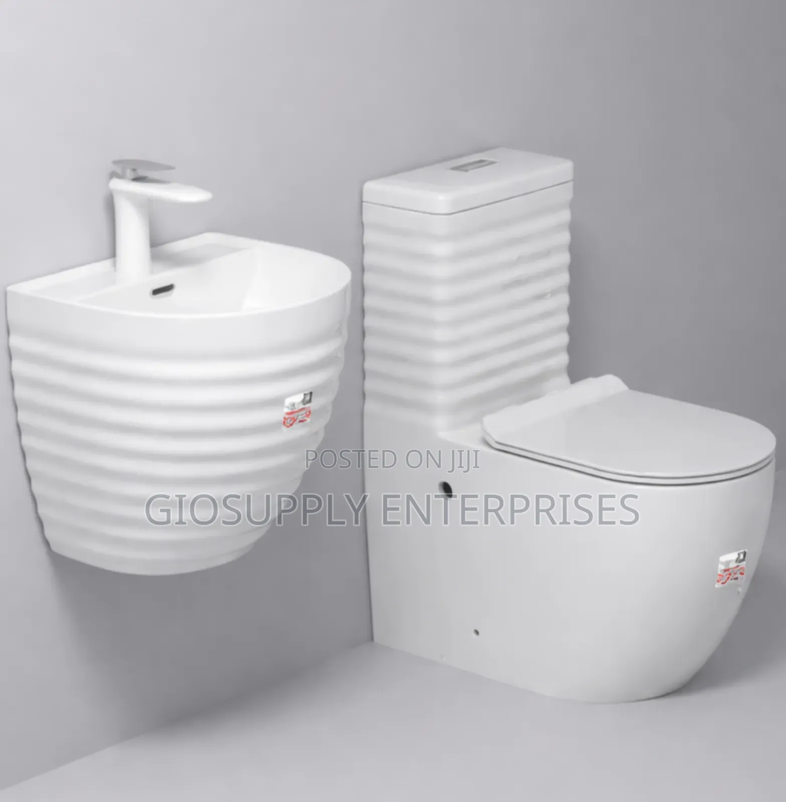 Elite Wall-Hung Basin Wc Toilet Set With Contemporary Ribbed Design