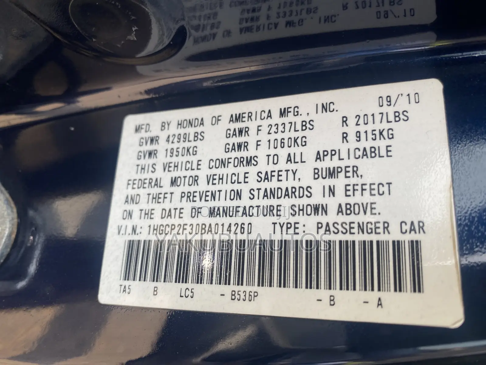 Honda Accord 2010 Blue