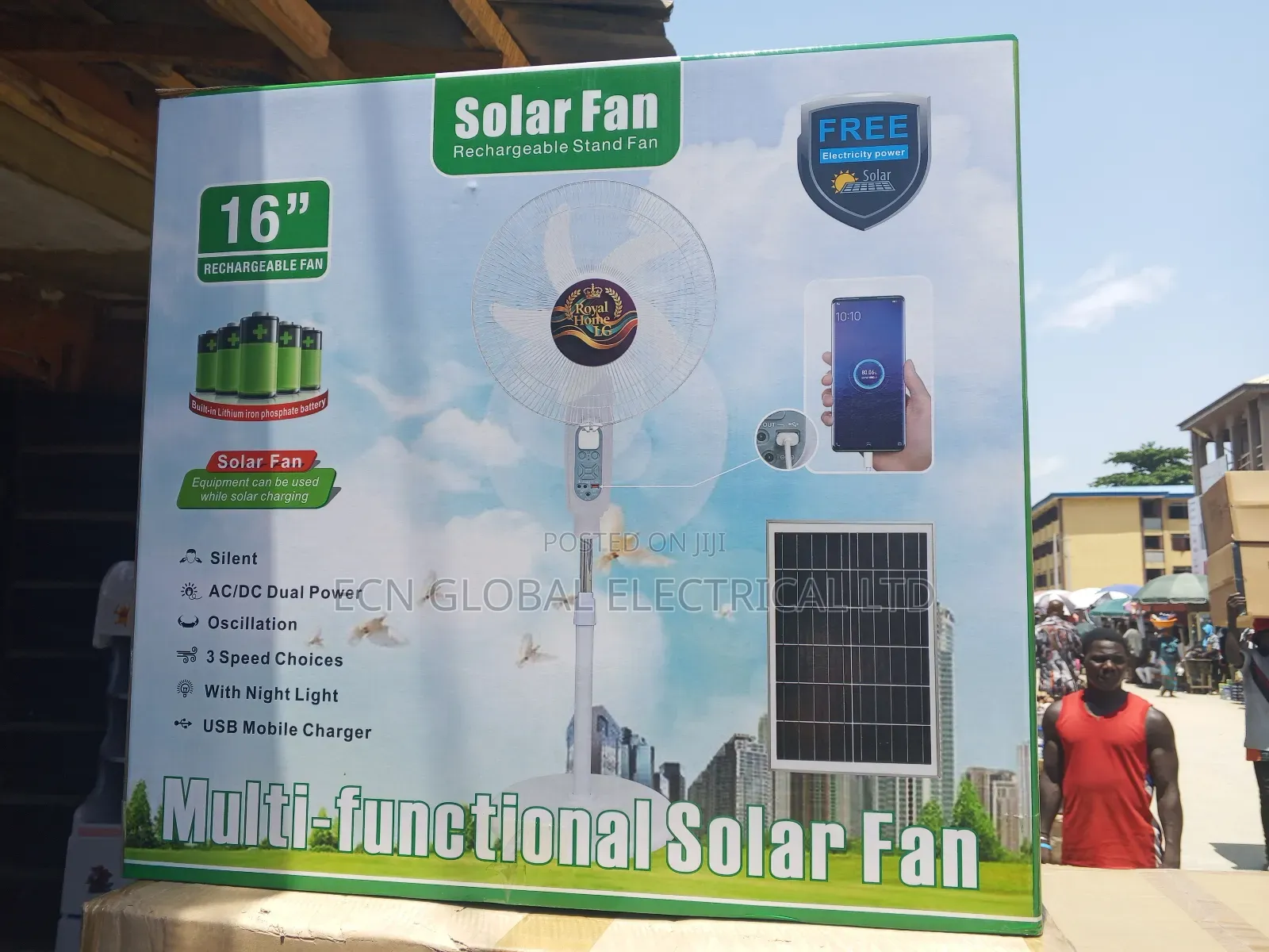 Royal Home 16" Multi-Functional Solar Rechargeable Stand Fan.