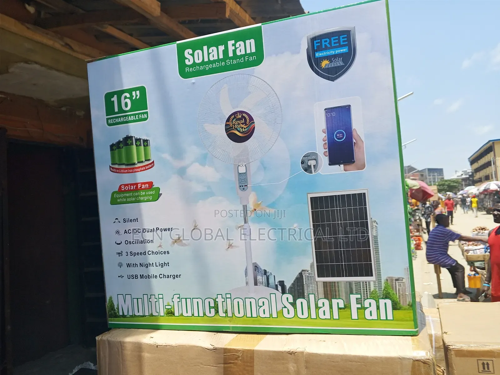Royal Home 16" Multi-Functional Solar Rechargeable Stand Fan.