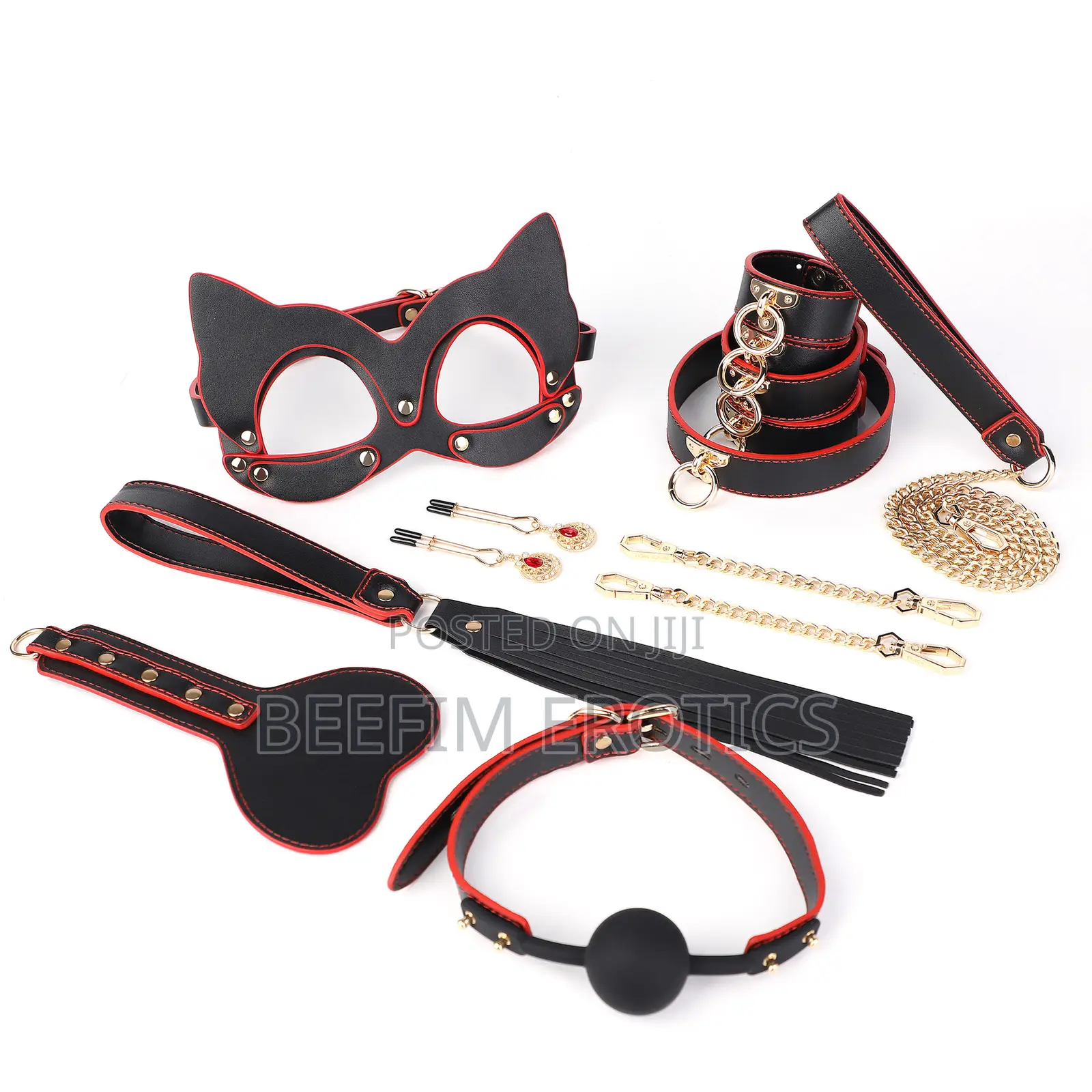 BDSM Suitcase Restraints Sex Toys 8pcs Set, Cuffs Gag Blindfold Whip