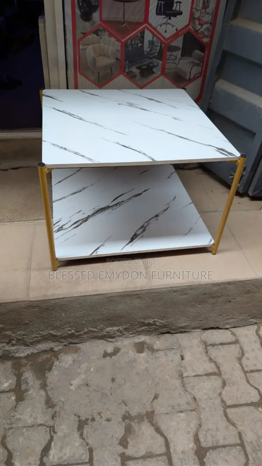 Aesthetic White and Golden Side Table Bedroom Bedside Table (Square)