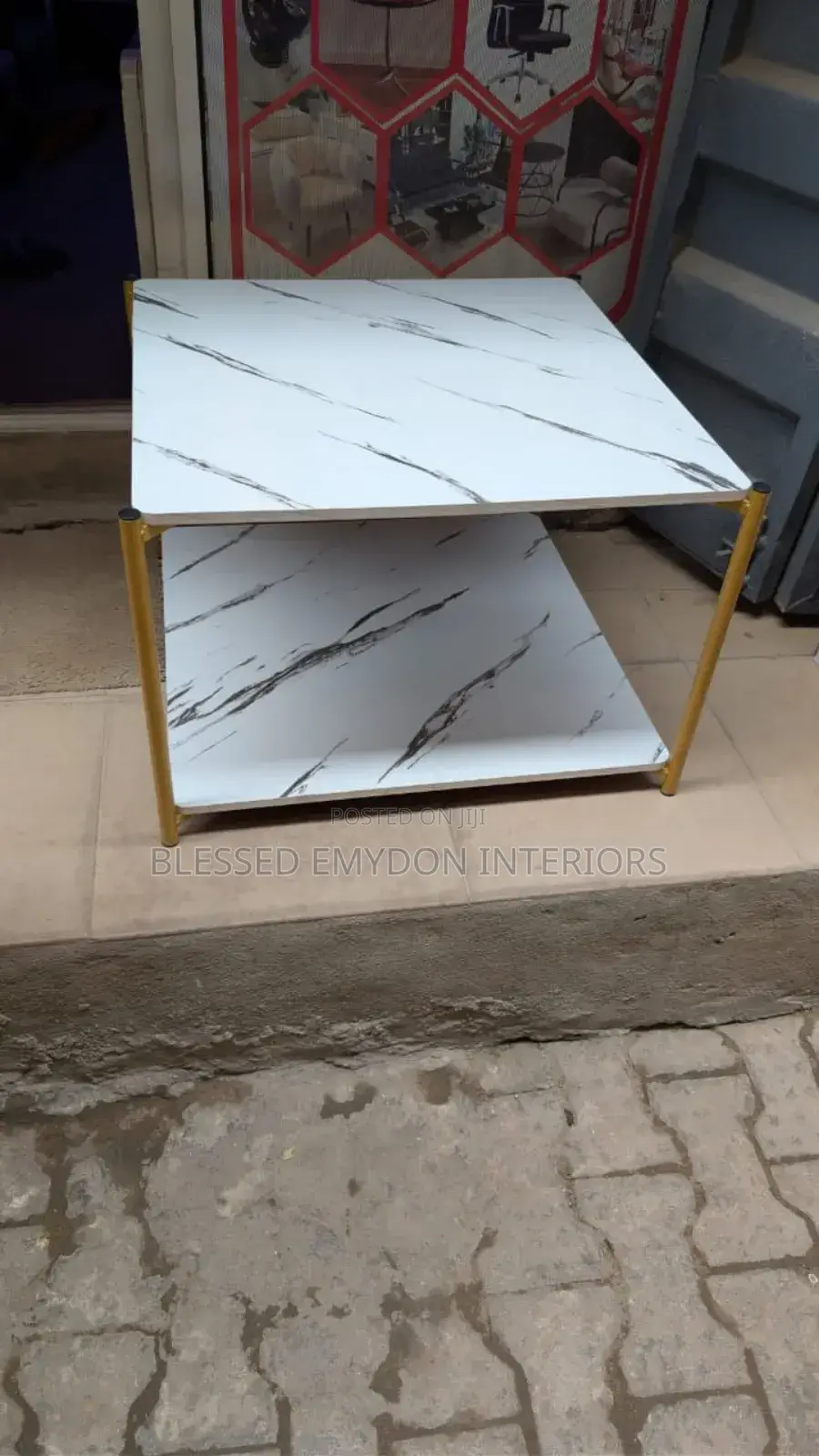 Aesthetic White and Golden Side Table Bedroom Bedside Table (Square)