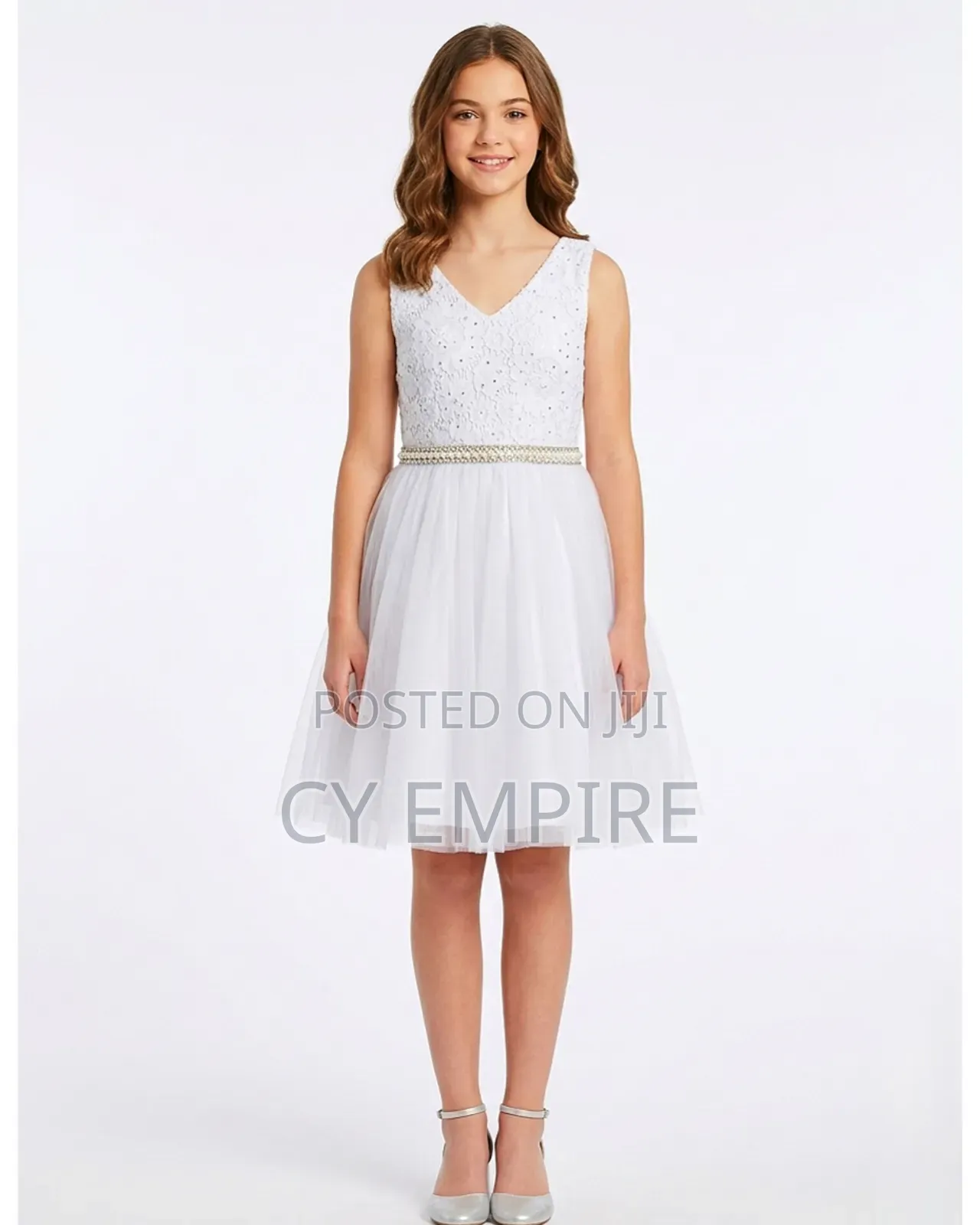 White Knee Length Guipure Lace Mix Dress