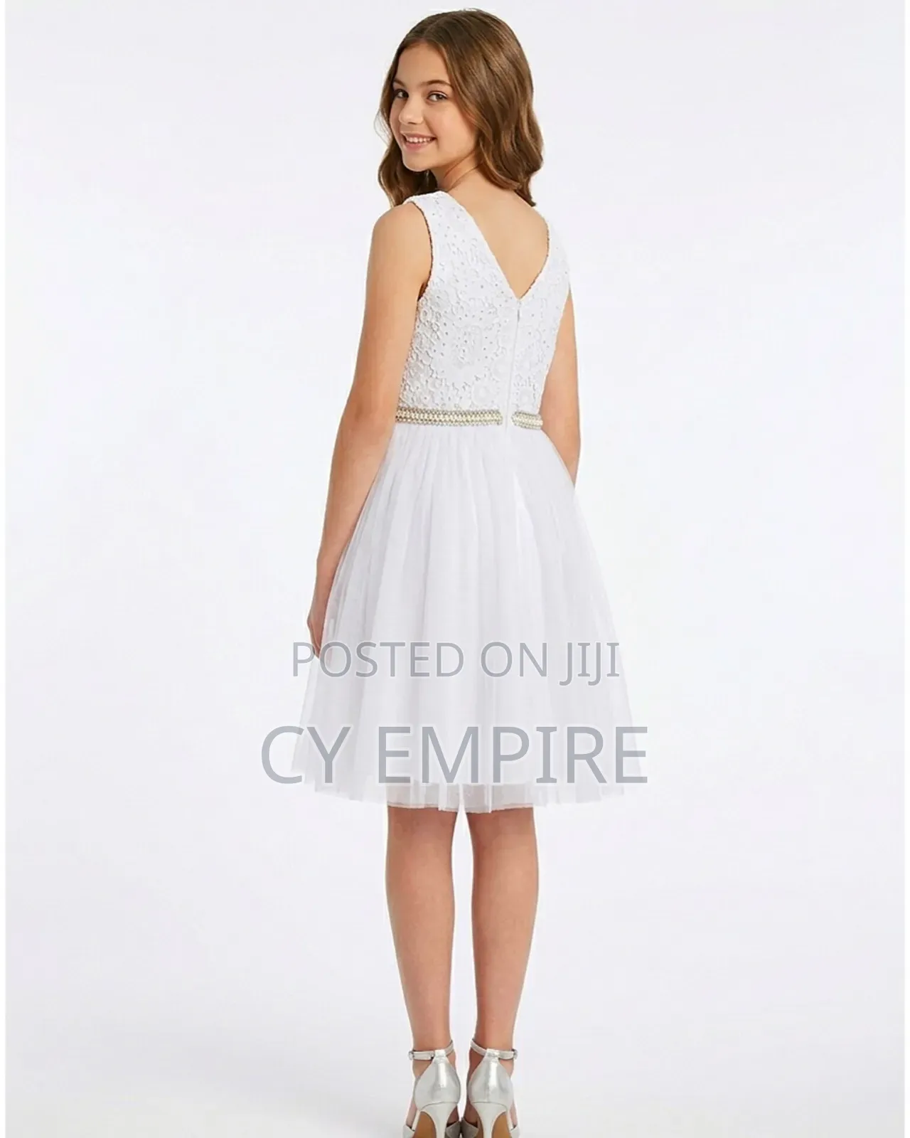 White Knee Length Guipure Lace Mix Dress