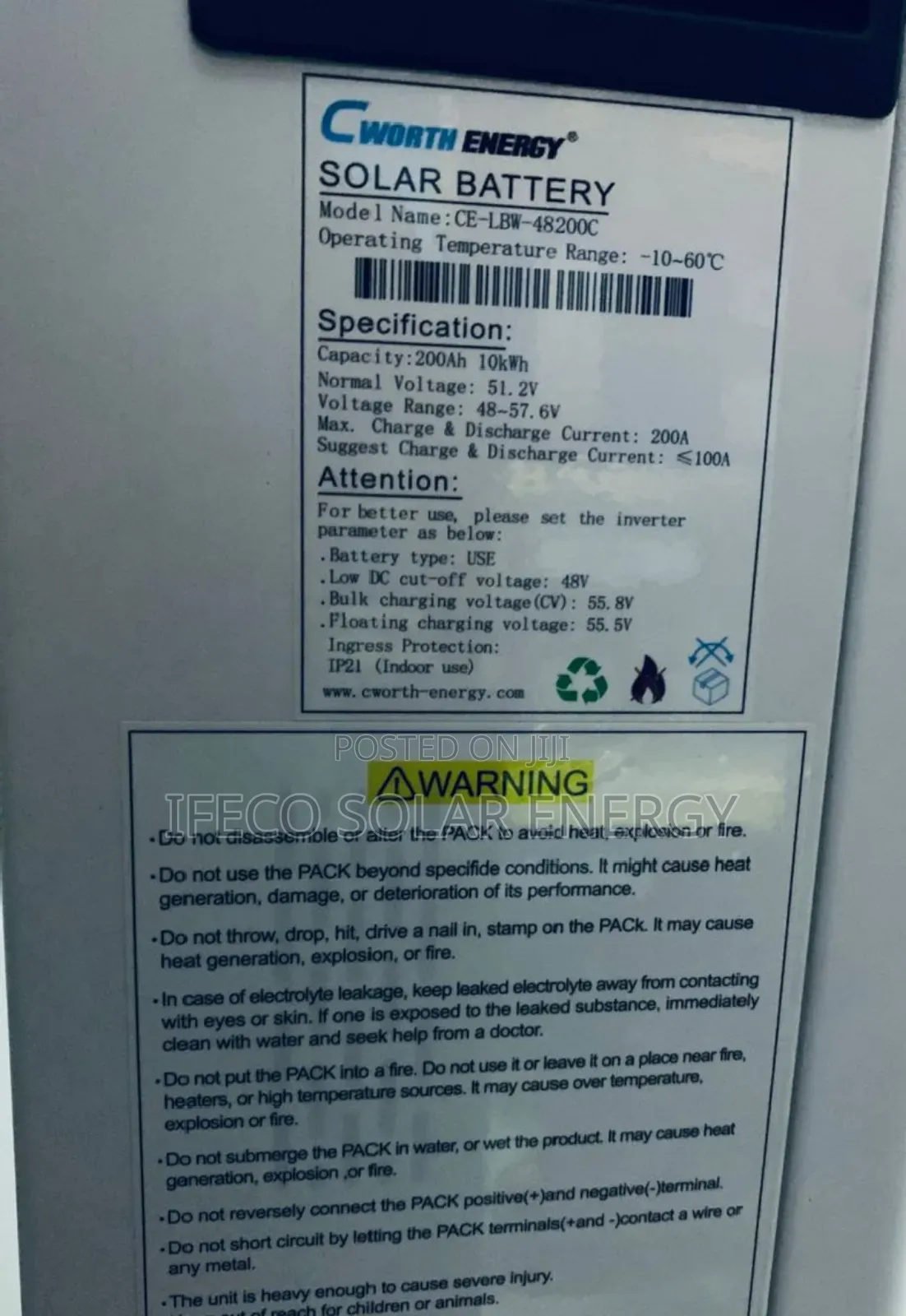 Cworth Energy Lithium Ion Battery 10kwh 48v