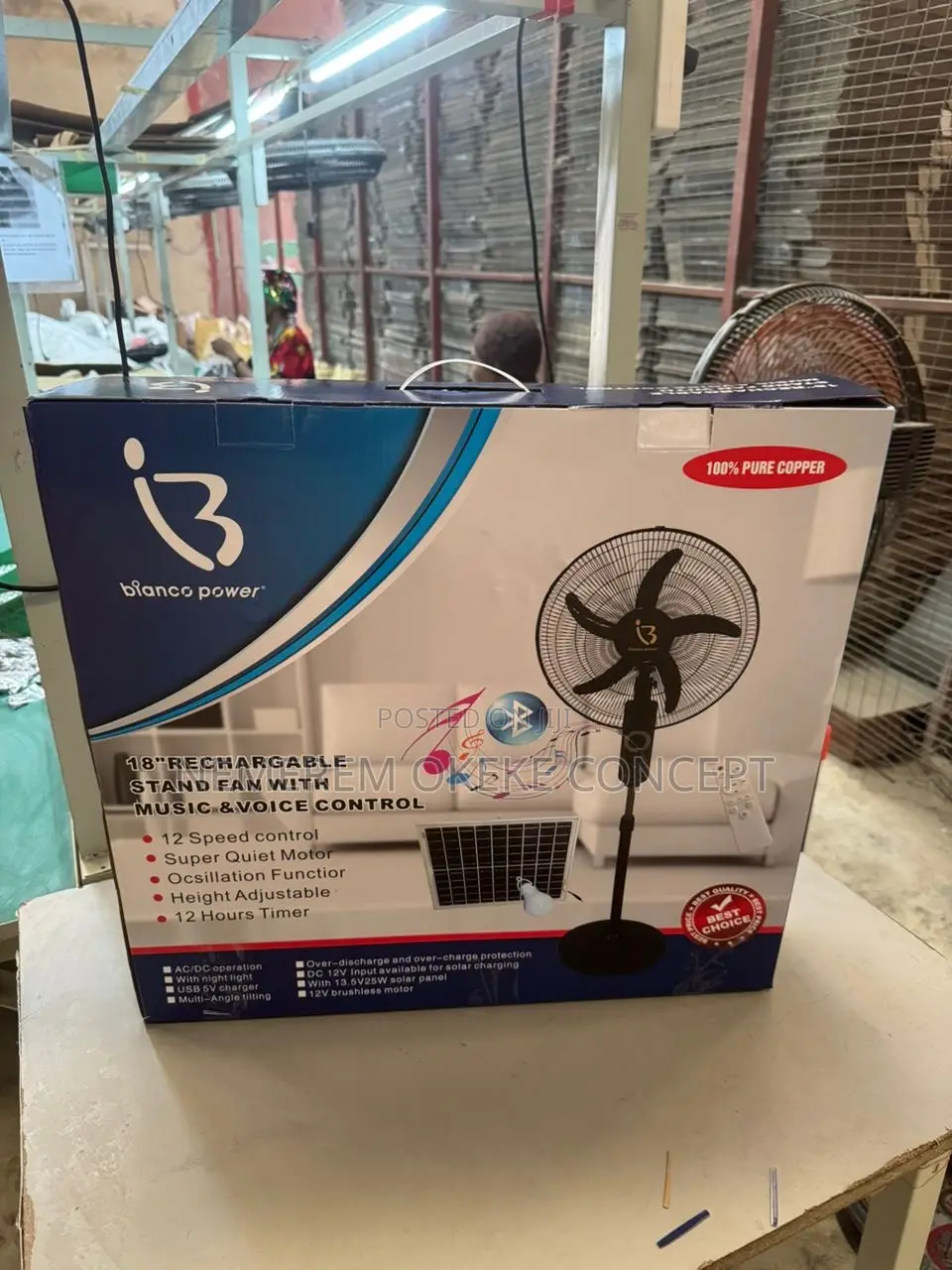 Bianco Power Rechargeable Stand Fan With Voice Control
