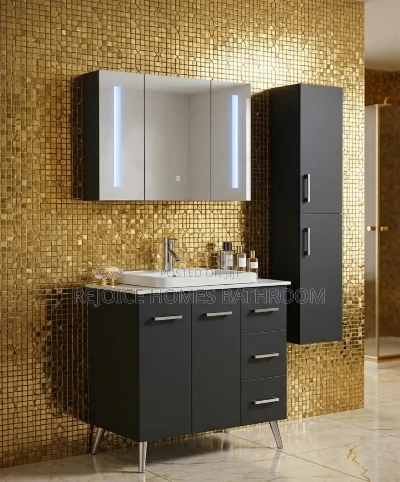 Luxury Grey Modern Bathroom Vanity and Cabinet Set With Led Mirror