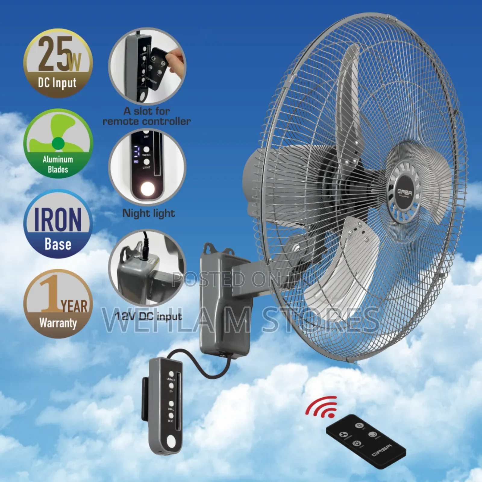 Qasa 18" Wall Fan - QWF 1801acdc (Solar Wall Fan)