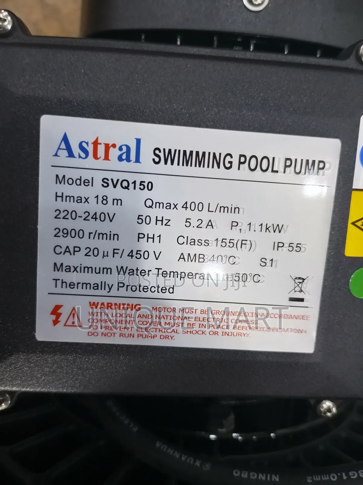 1.5hp Astral Swimming Pool Pumping Machine. 100% Copper Coil
