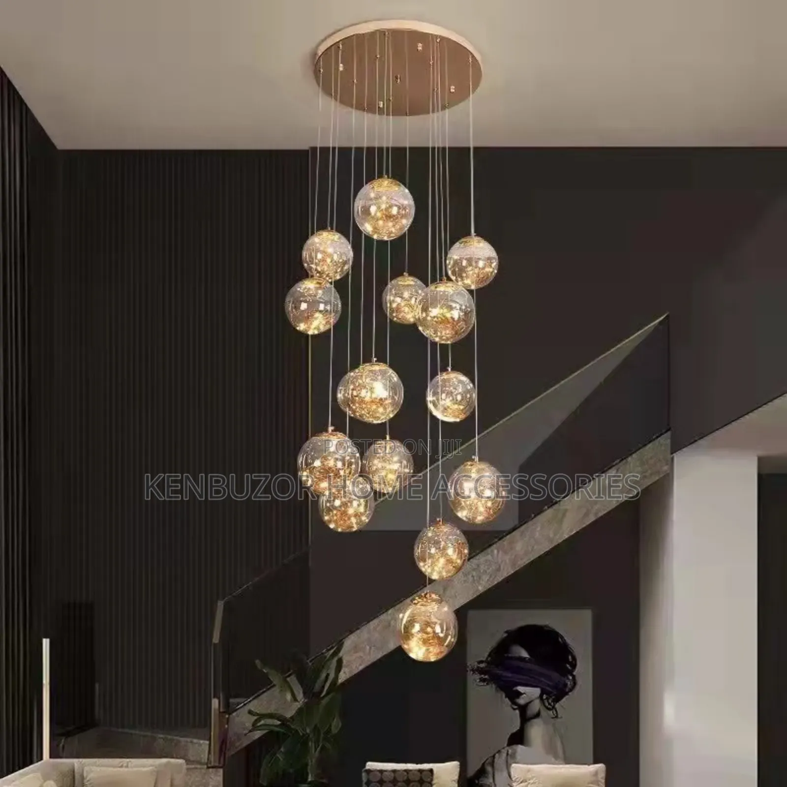 Gold Body Gold Glass 15 Glass Luxury Pendant Chandelier