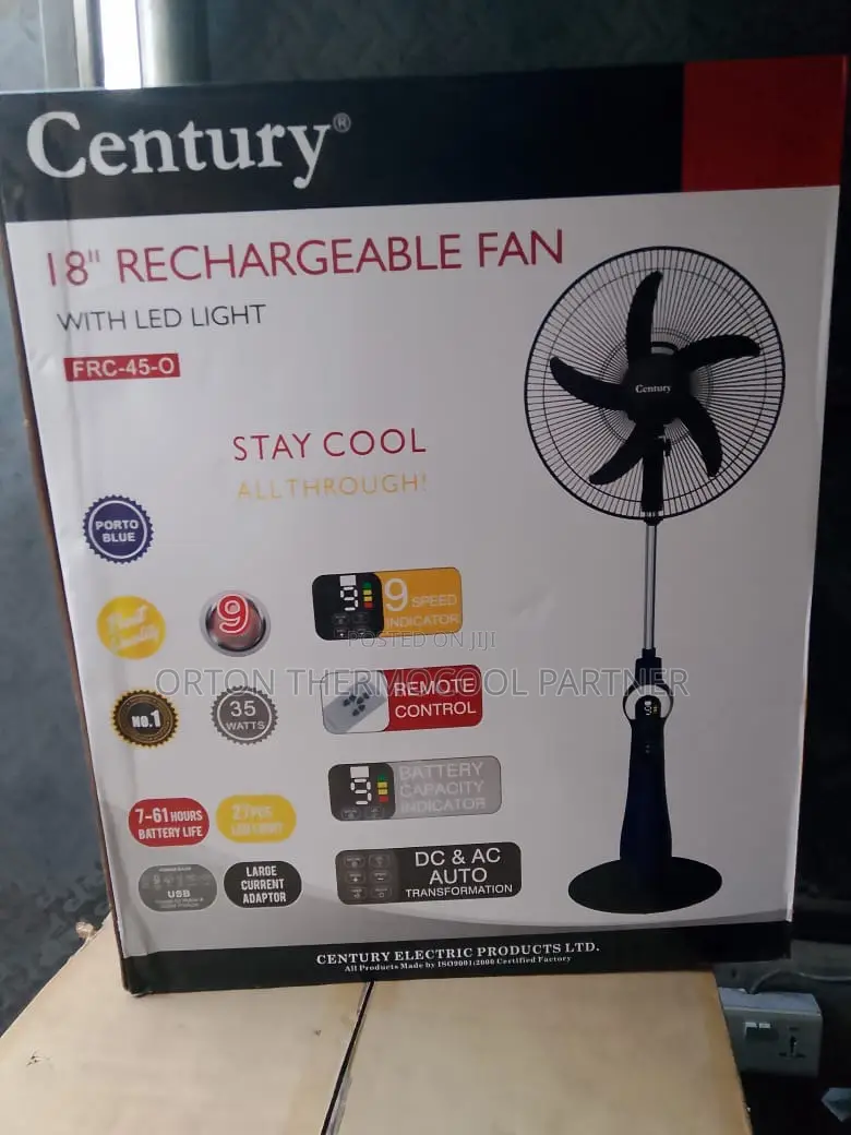 New Designer Century Rechargeable Fan 18 Inches