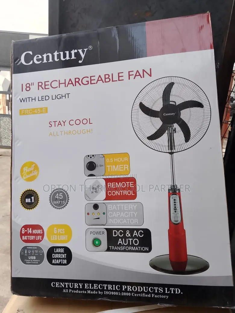 New Designer Century Rechargeable Fan 18 Inches