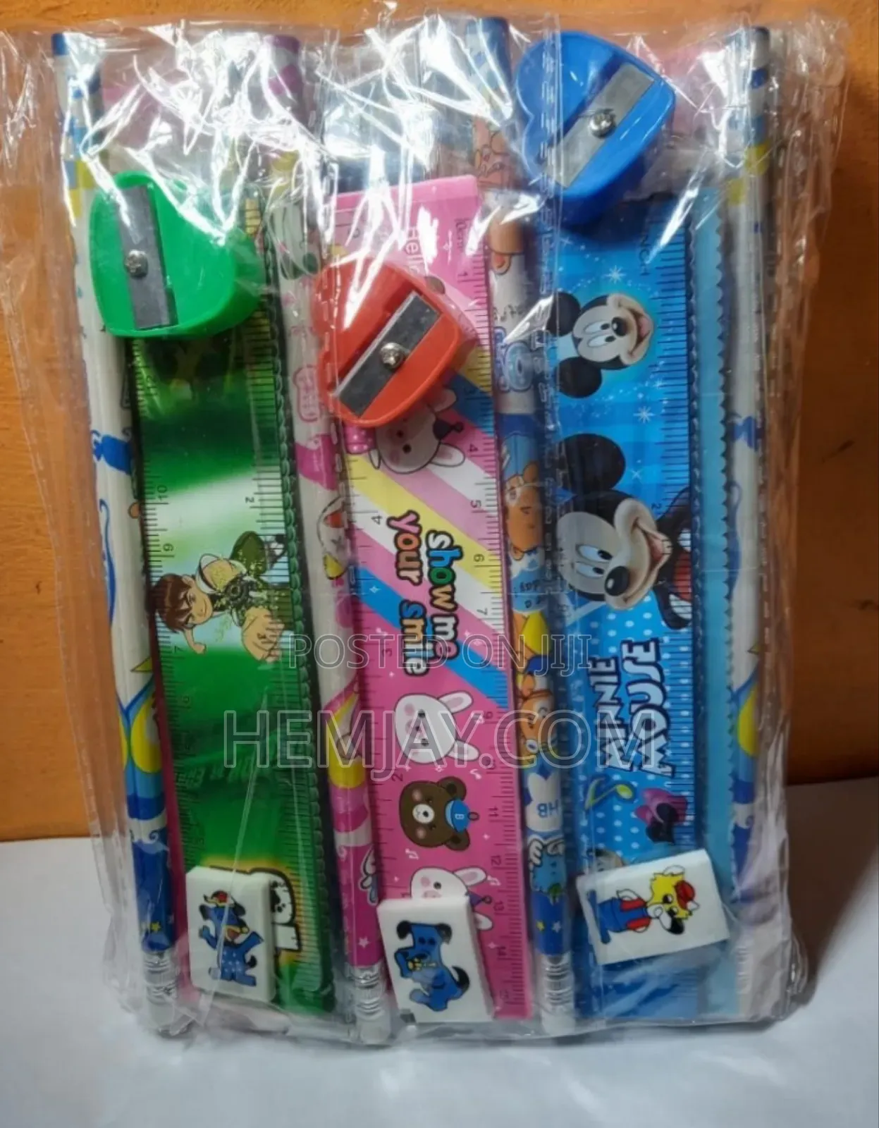 (12) Birthday Party Pack Of Cartoon Pencils, Eraser, Ruler Sharpener