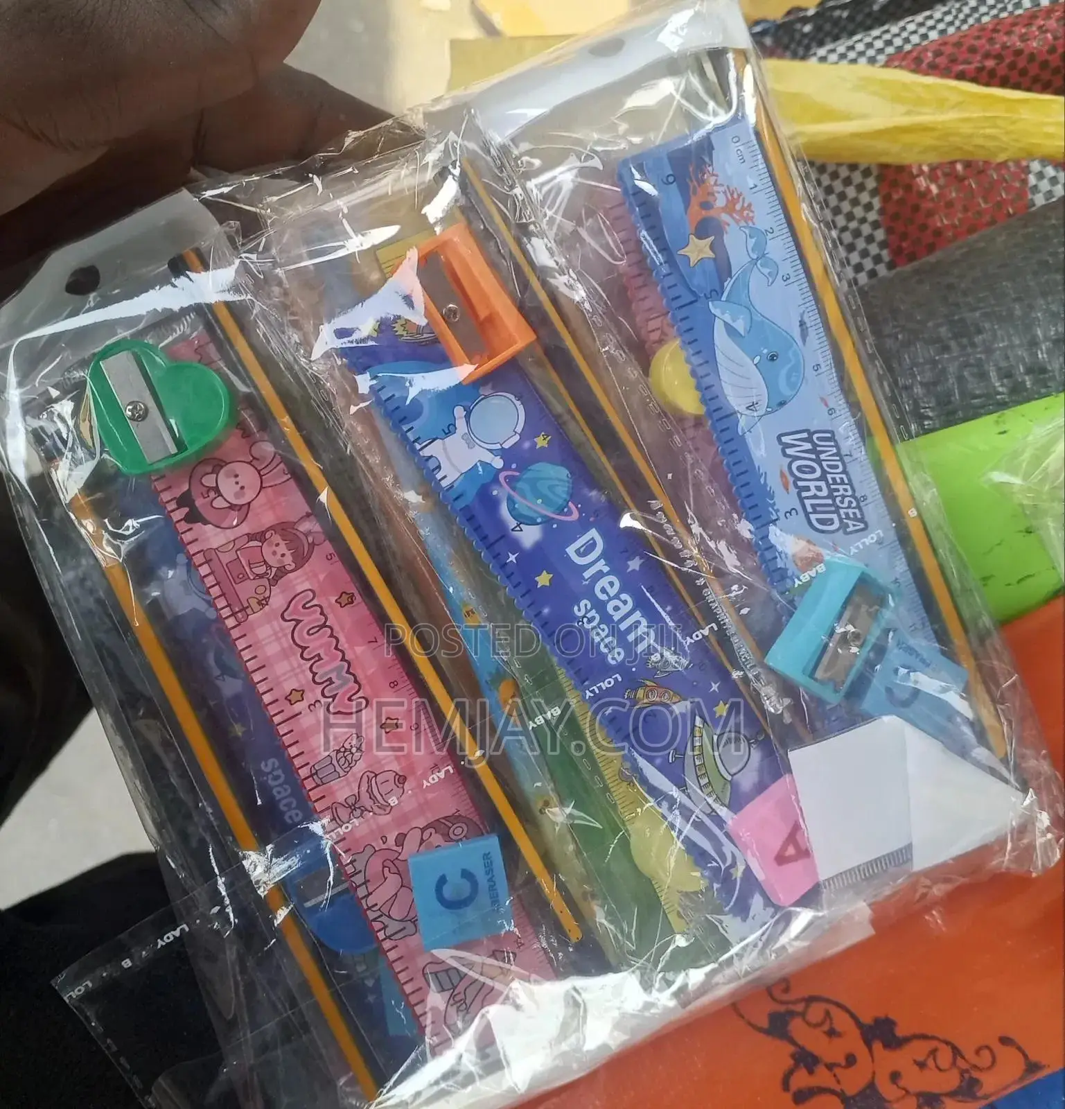 (12) Birthday Party Pack Of Cartoon Pencils, Eraser, Ruler Sharpener