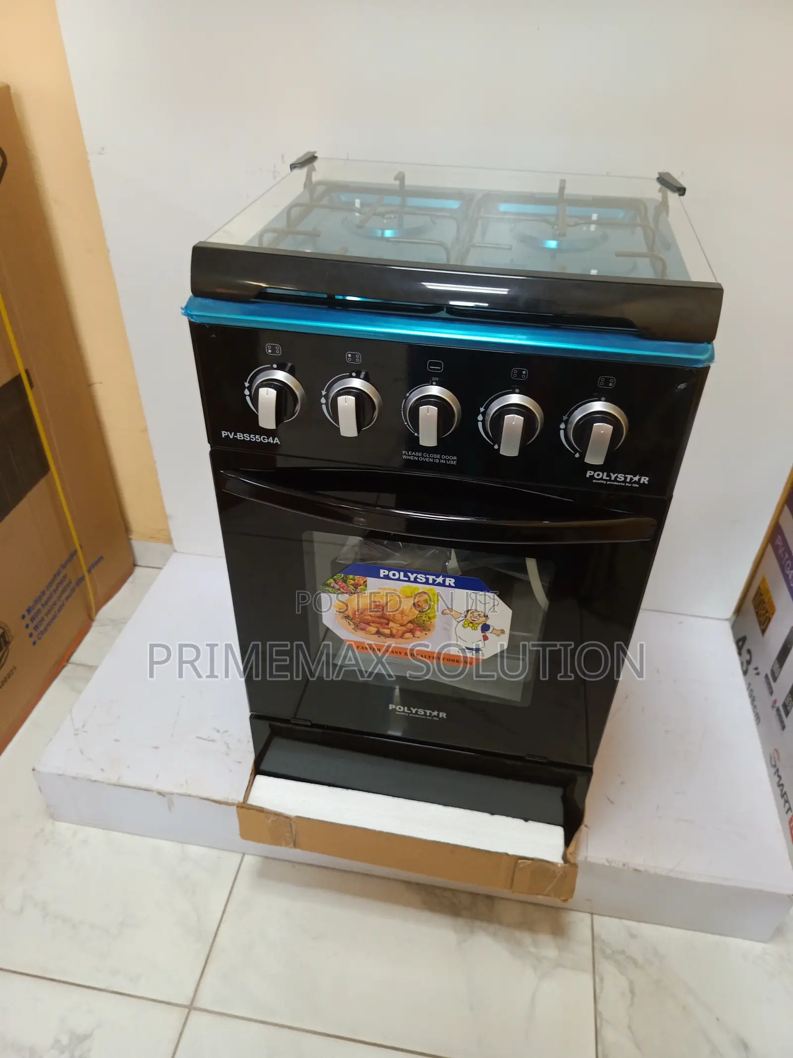 Polystar Brass 4 Burner Gas Cooker – Standing With Oven Grill