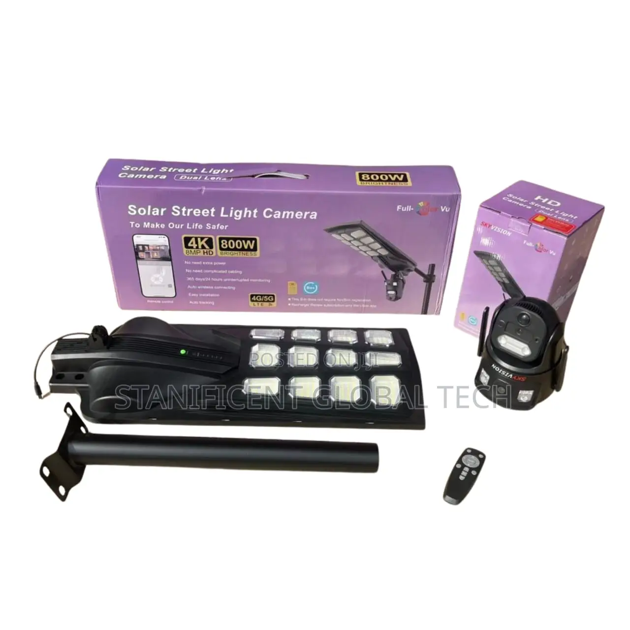Skyvision 800watts Solar Street Light Dual Lens 8mp 4g Solar Camera