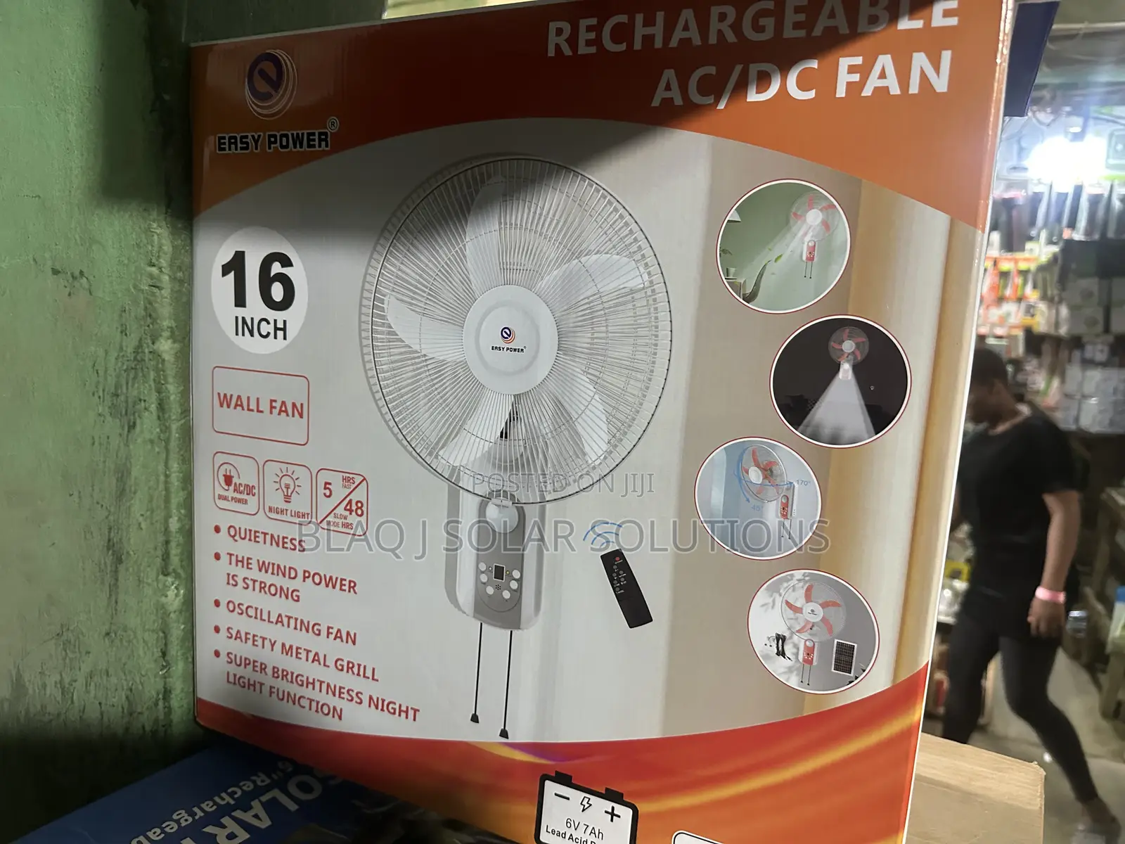 Easy Power 16” Rechargeable Wall Fan Ac Dc