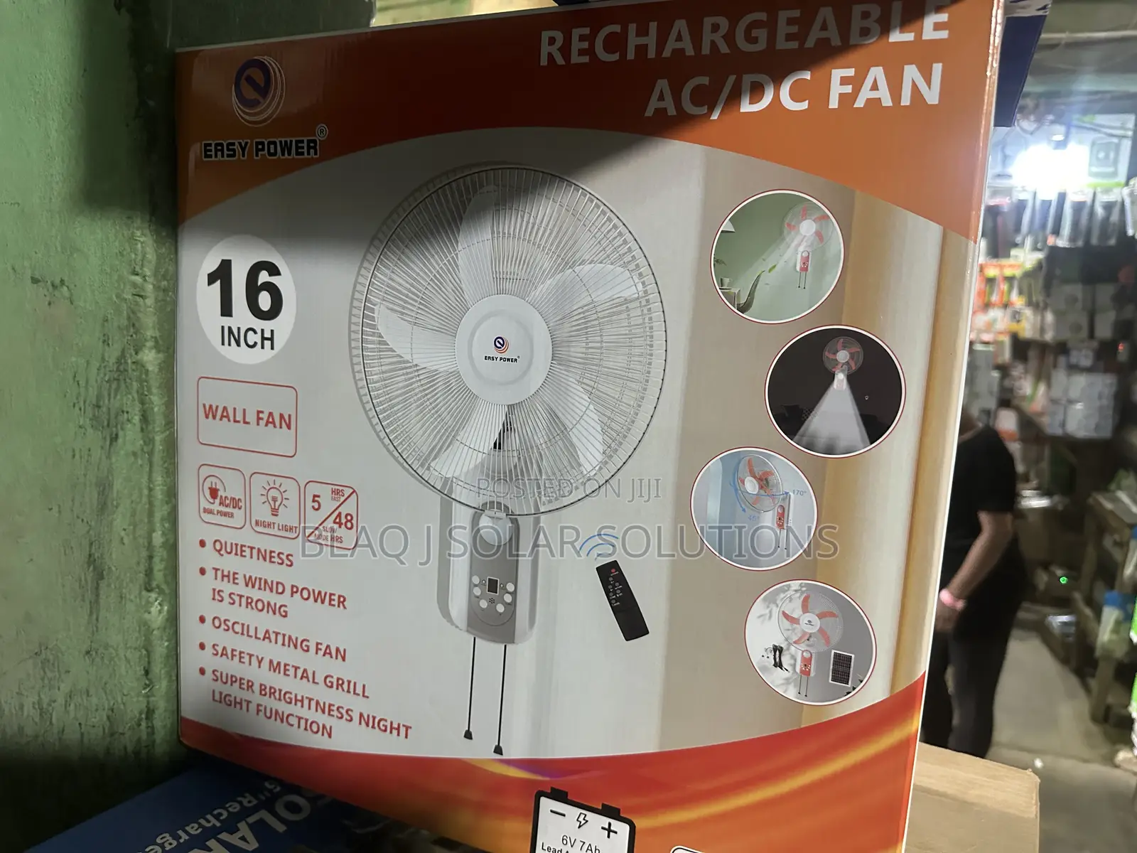 Easy Power 16” Rechargeable Wall Fan Ac Dc