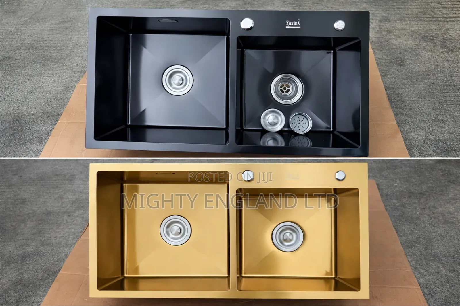 Stainless Steel Satin Double Bowl Kitchen Sink Gold Black