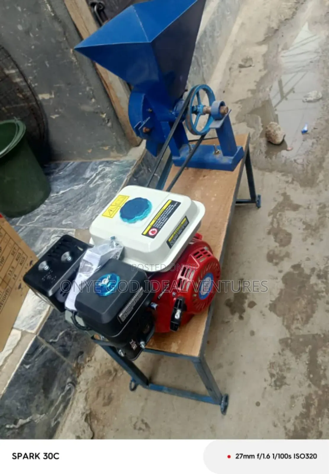 Commercial Grinding Machine Setup, Likely Powered by a 6.5hp Petrol