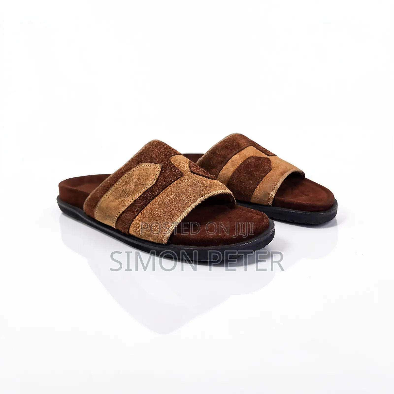Men's Two-Tone Suede Leather Slide Sandals