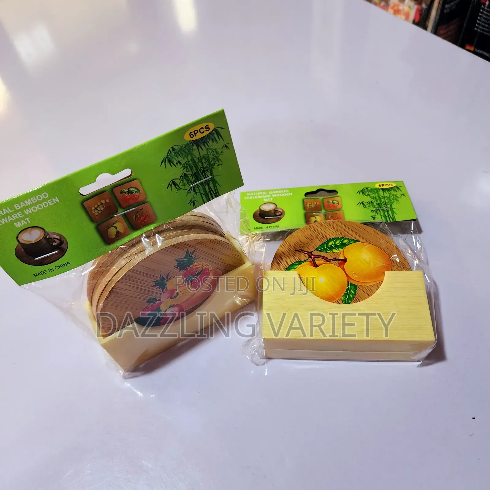 6pcs Bamboo Beer/Drink Coaster Cover With Rack