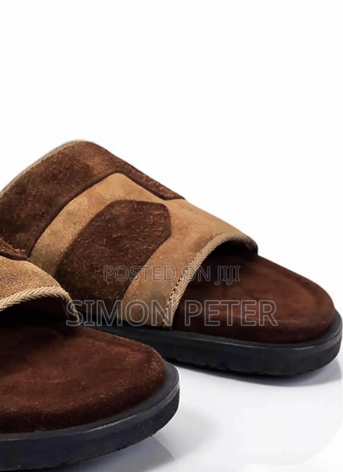 Men's Two-Tone Suede Leather Slide Sandals