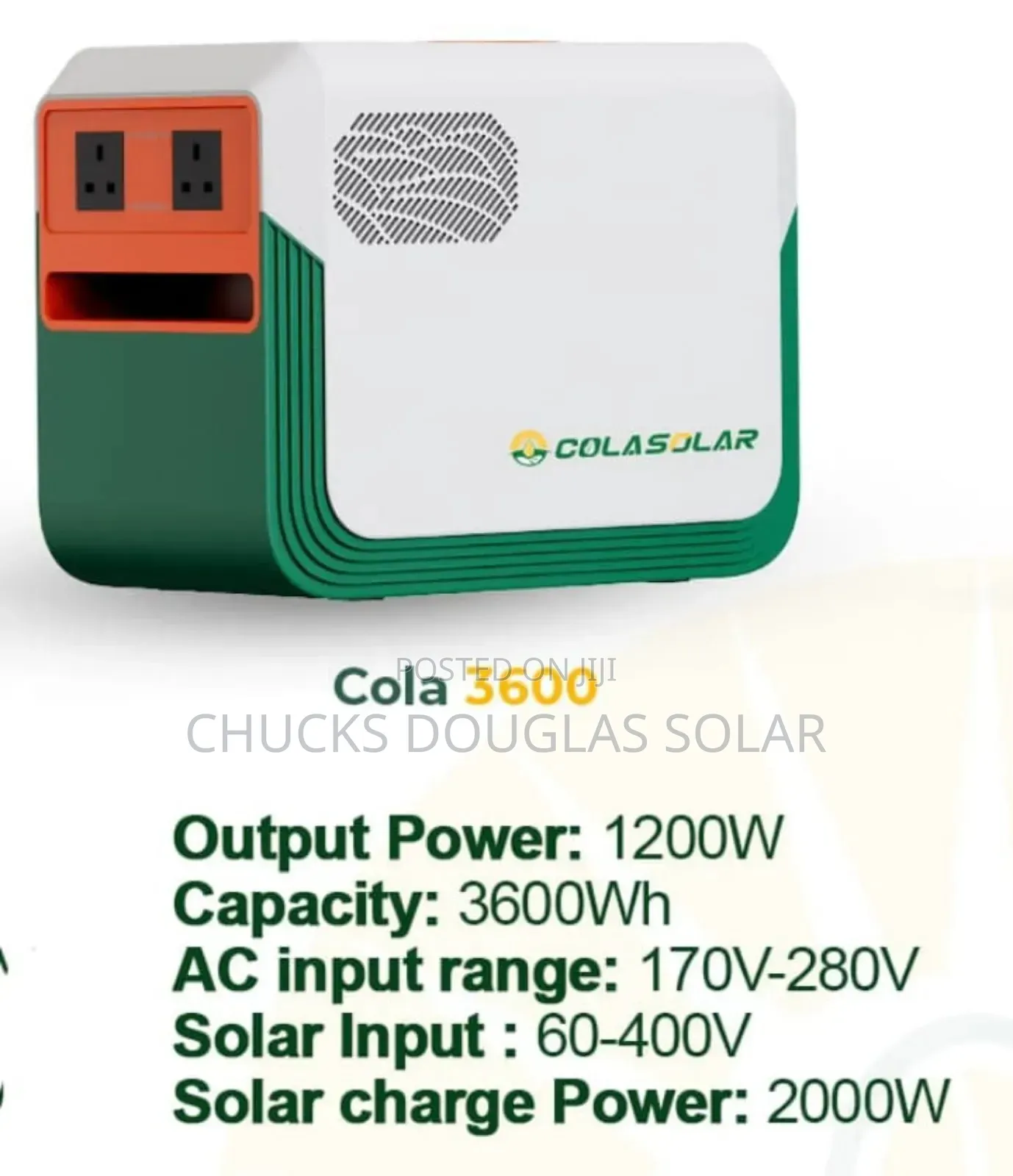 Cola Solar 3.6kwh/1.2kw Solar Generator