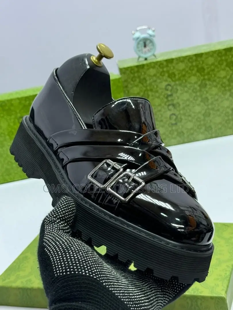 Luxury Gucci Black Patent Leather Men’S Platform Shoes - Fully Boxed