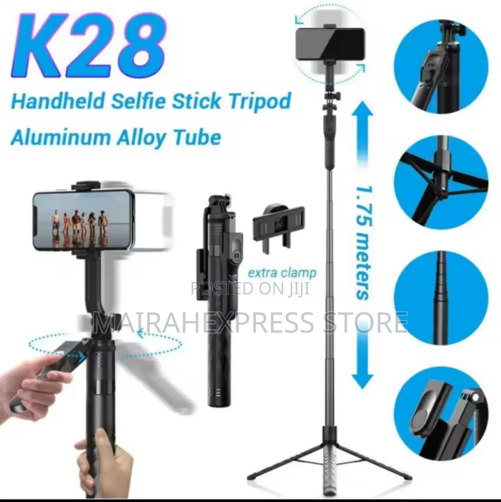 K28p Aluminum Alloy Handheld Selfie Stick Tripod