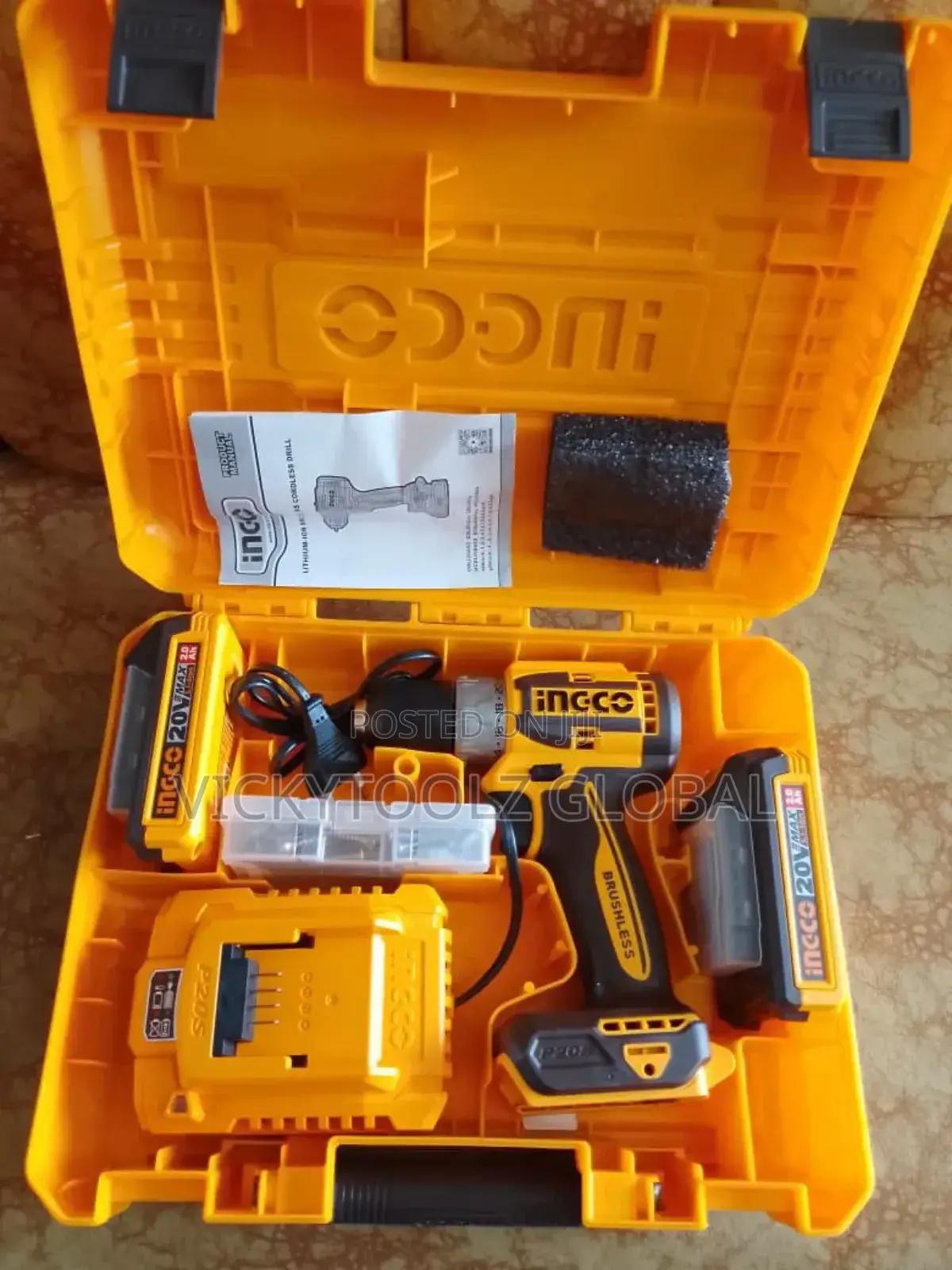 Ingco 20v Lithium-Ion Brushless Cordless Drill.