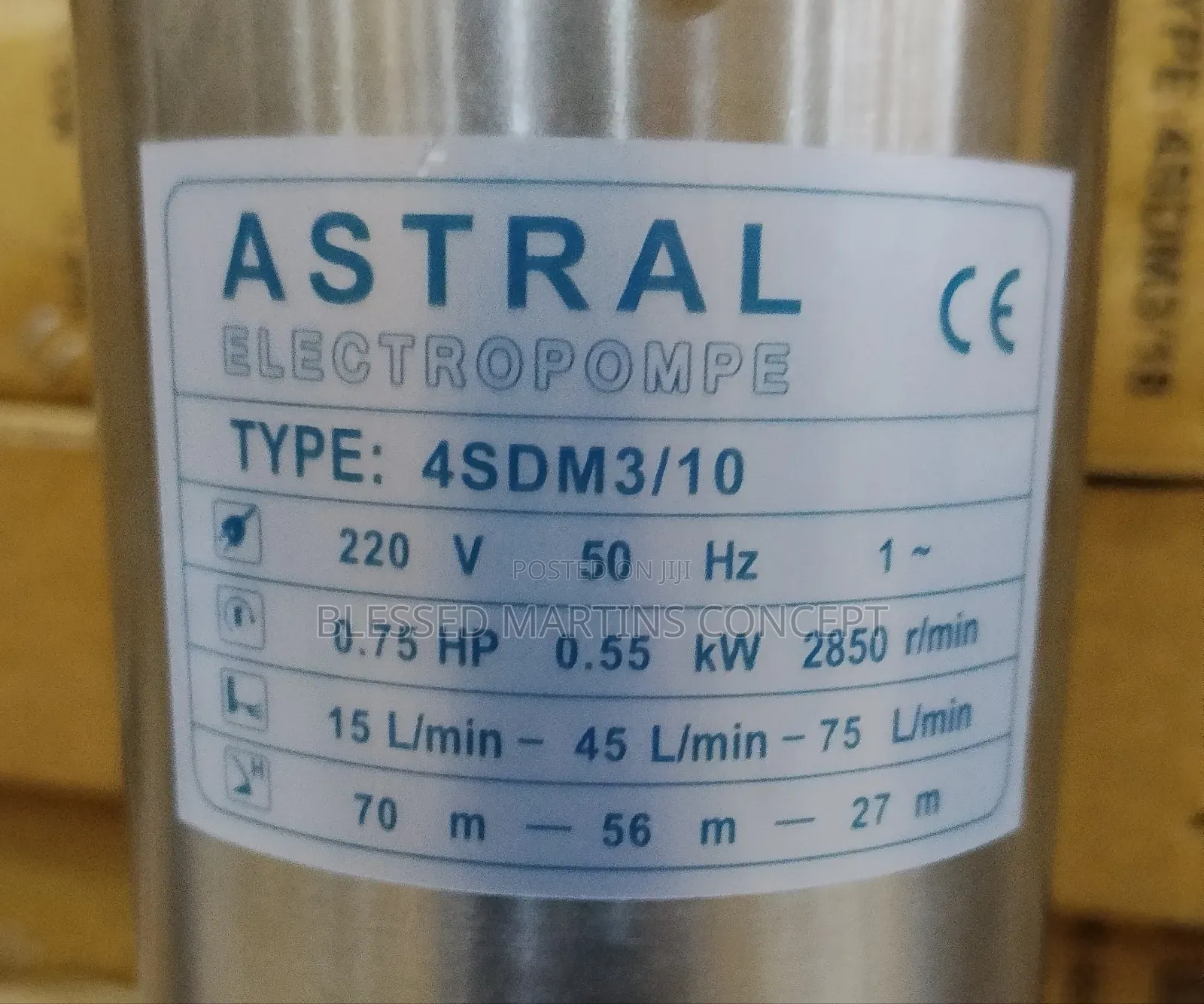 0.75hp Astral Submersible Pump.100% Copper Coil