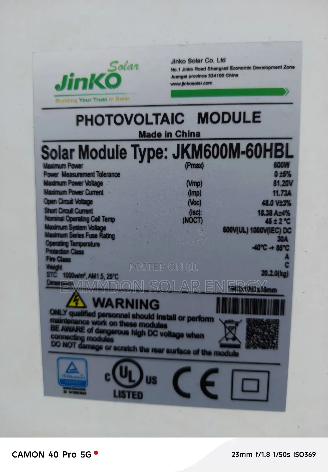 Jinko 600watt Solar Mono Panel