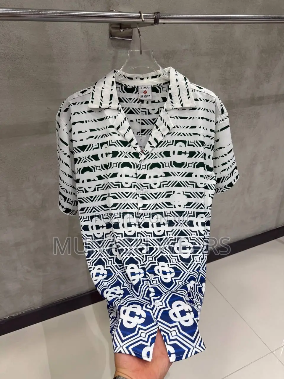 Original Casablanca Silk Blue and White Shirt M-4xl