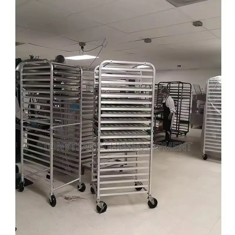 Commercial 16 Tray Bread Trolley Stainless Steel Rack With Wheels