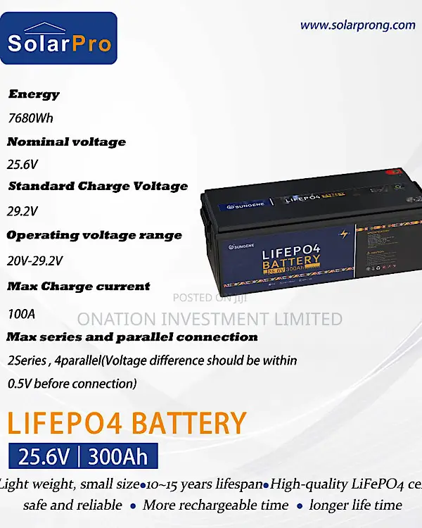 Sungene 300ah 25.6v Lithium Battery (7.68kwh) – Long Backup Power