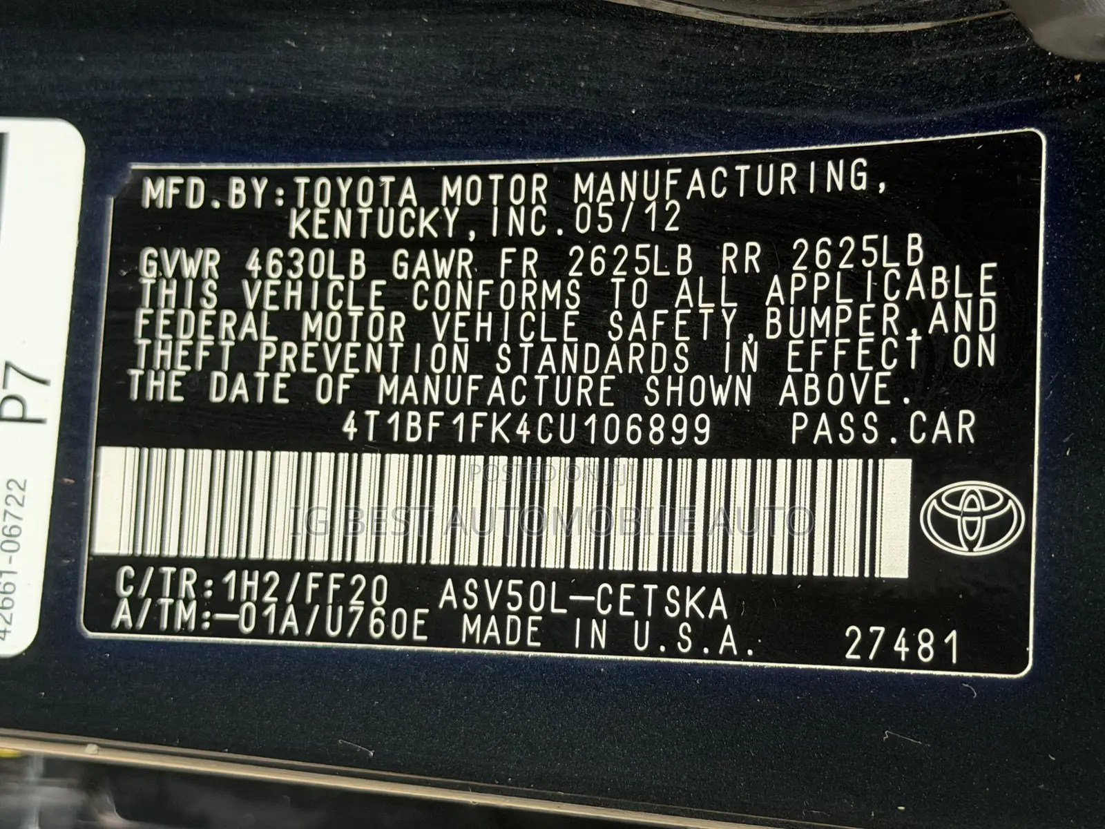 Toyota Camry SE 4dr Sedan (2.5L 4cyl 6A) 2012 Black