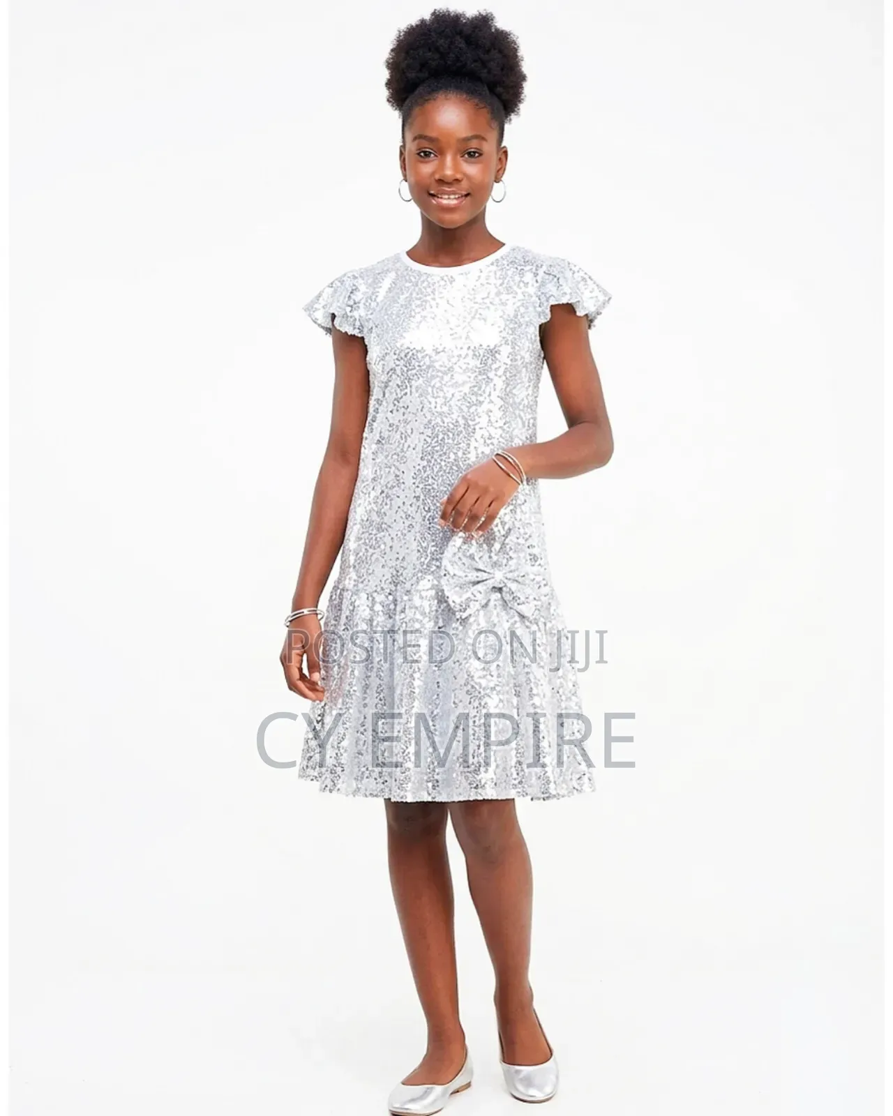 Girls Dazzling Silver Sequins Dress