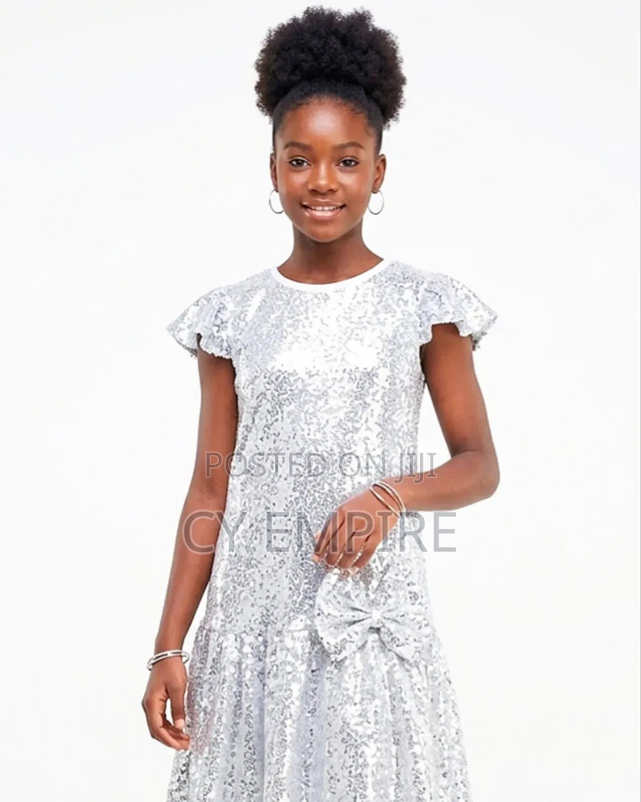 Girls Dazzling Silver Sequins Dress