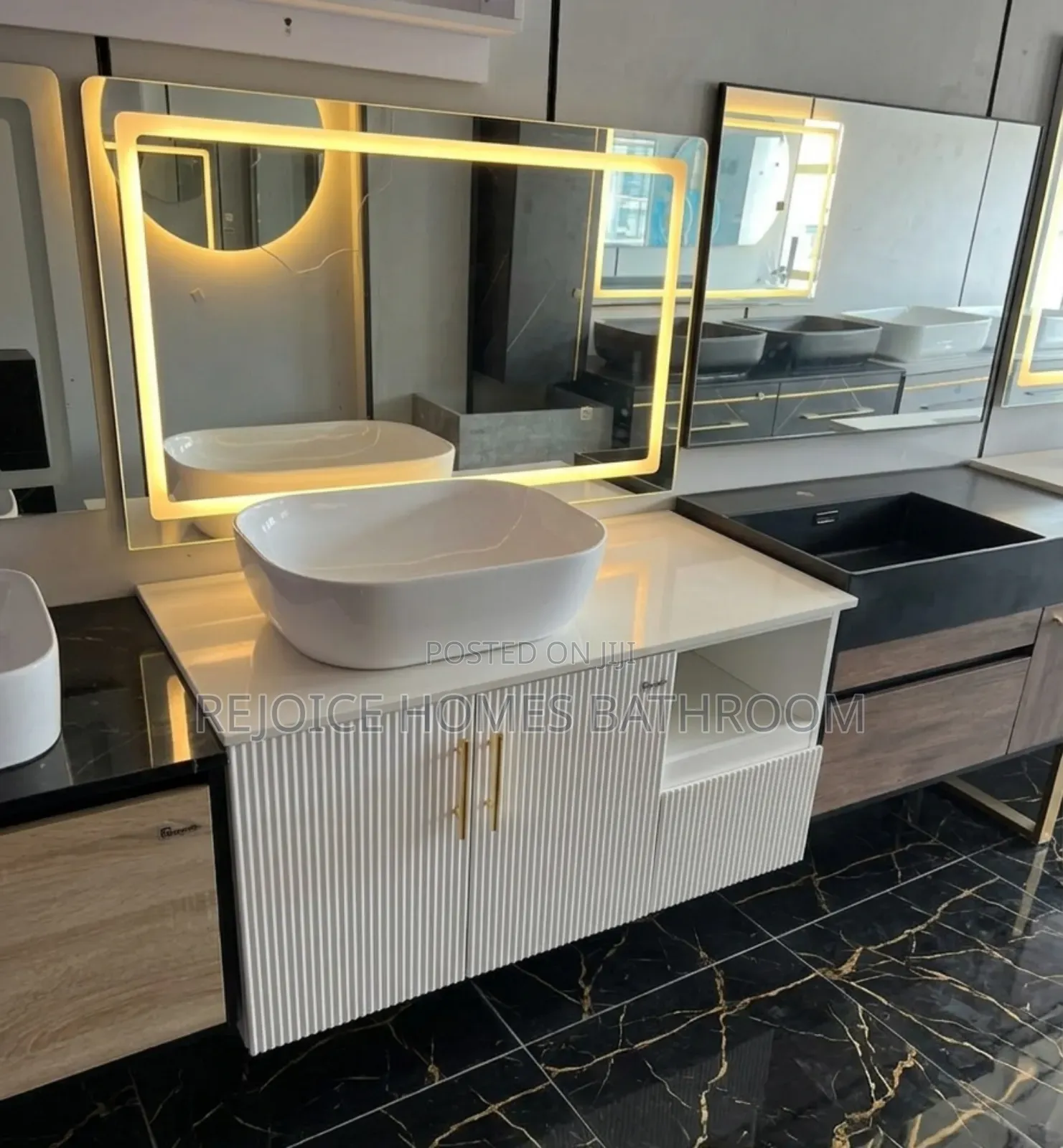 Modern Wall-Hung Bathroom Vanity Cabinet With Led Mirror Basin