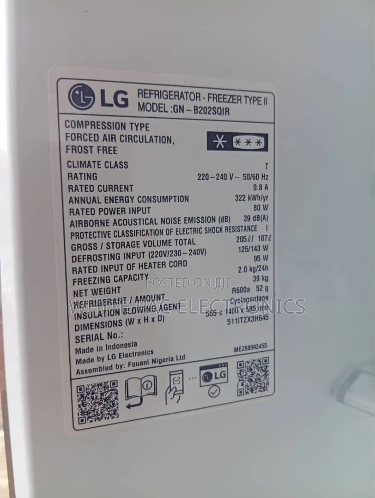 Lg 205 Litres Inverter Fridge 80watts Double Door( Frost Free ) 2 Yrs