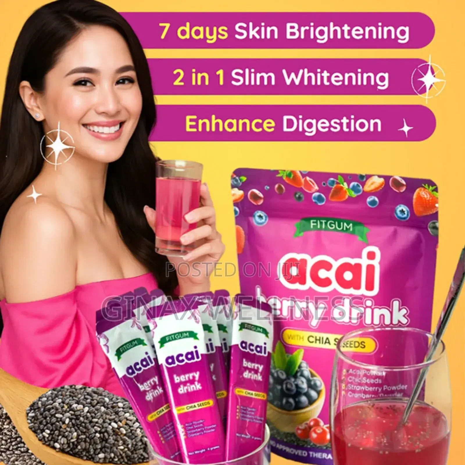 Fitgum Acai Berry Drink With Chia Seed for Beauty and Skin Health